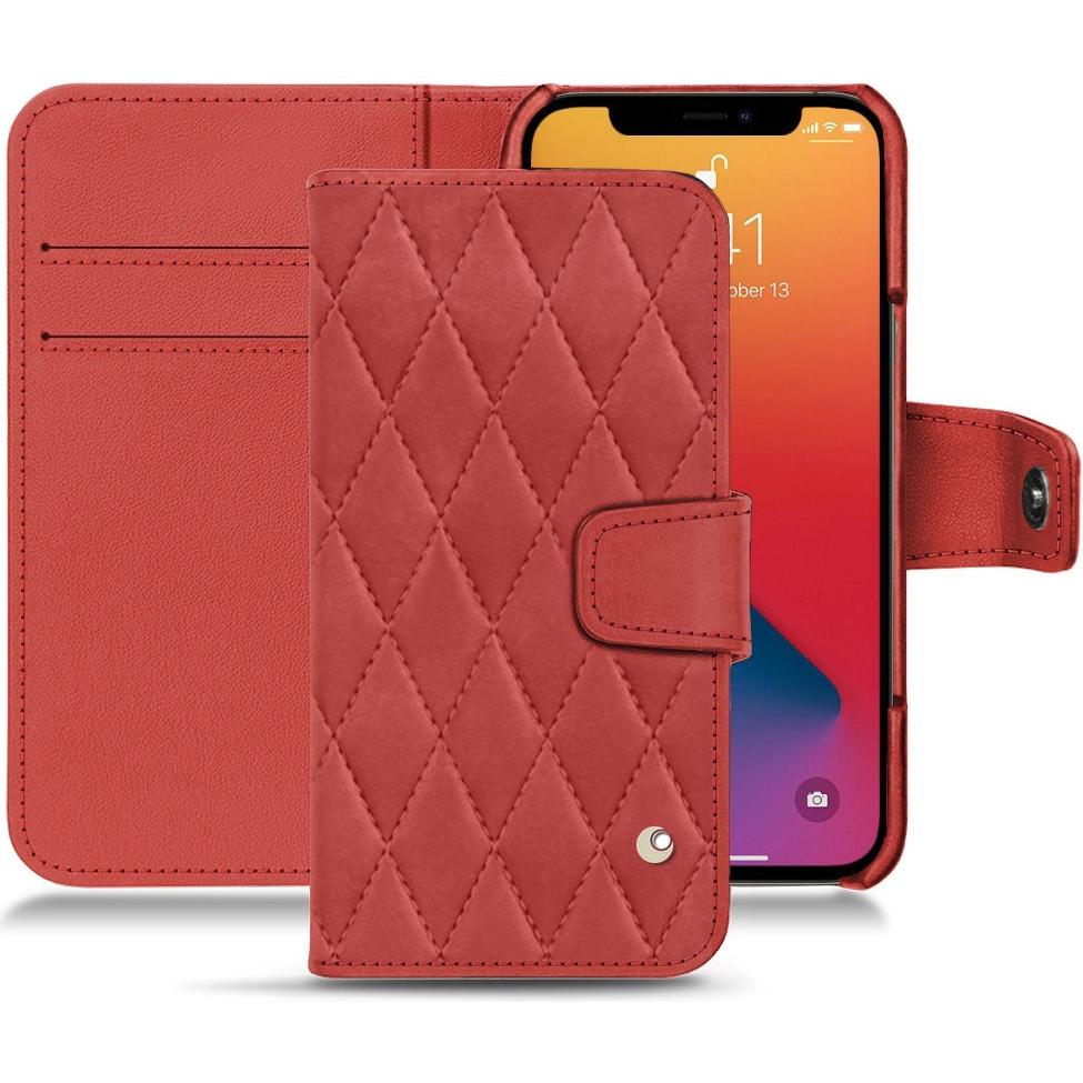 Noreve Lederschutzhülle Wallet (Apple iPhone 13 Pro Max), Smartphone Hülle, Rot