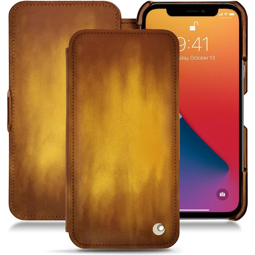 Noreve Lederschutzhülle horizontal (Apple iPhone 13 Pro Max), Smartphone Hülle, Gold