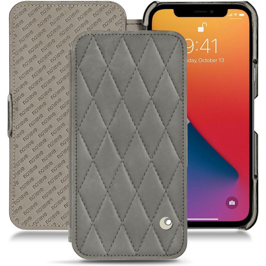 Noreve Lederschutzhülle horizontal (Apple iPhone 13 Pro Max), Smartphone Hülle, Grau