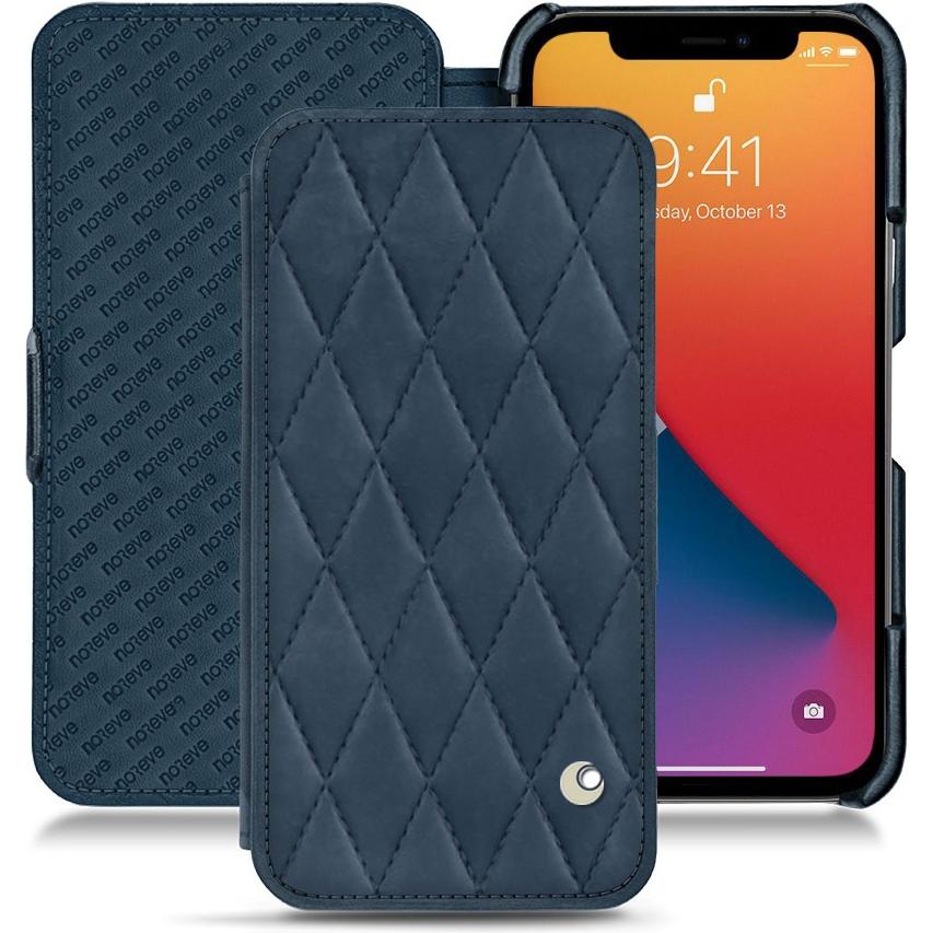 Noreve Lederschutzhülle horizontal (Apple iPhone 13 Pro), Smartphone Hülle, Blau