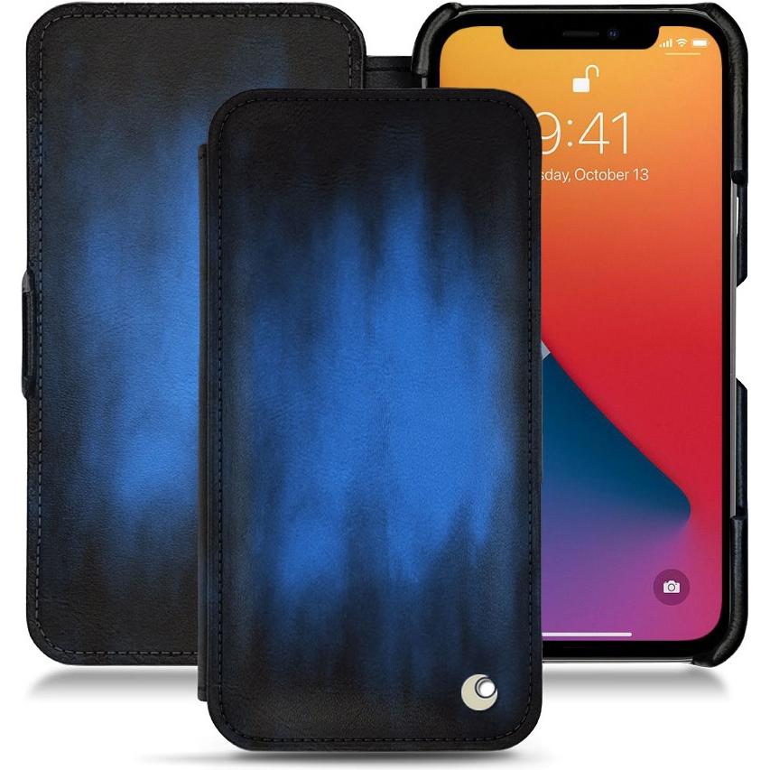Noreve Lederschutzhülle horizontal (Apple iPhone 13 Pro), Smartphone Hülle, Blau