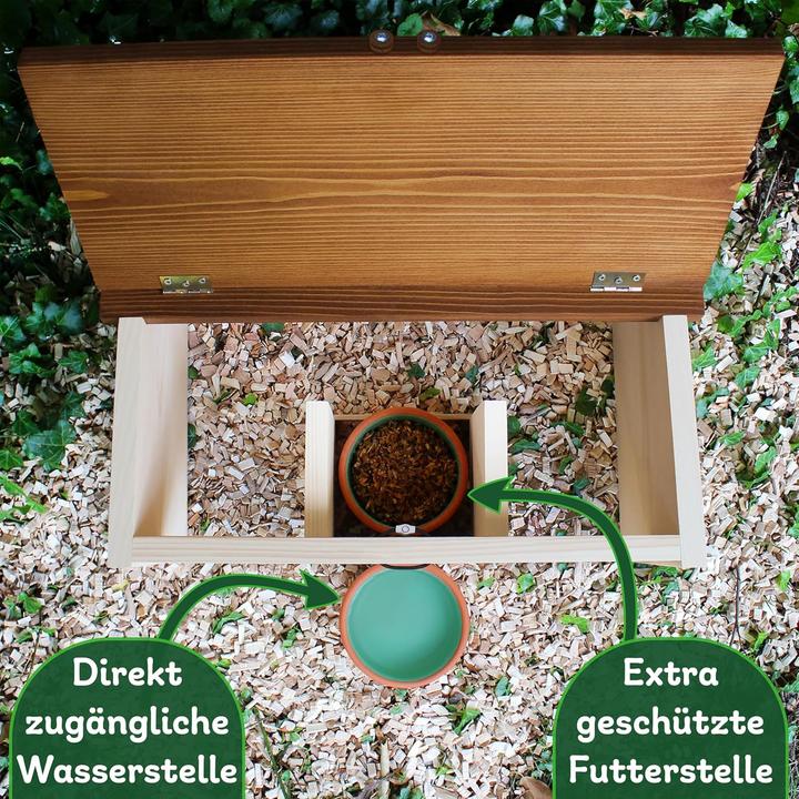Immagine prodotto Erdenfreund Igelfutterhaus mit Rattenklappe & Napf-Set