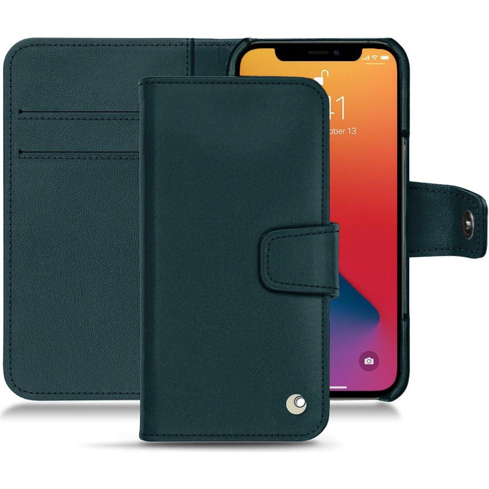 Noreve Lederschutzhülle Wallet (Apple iPhone 13 Pro Max), Smartphone Hülle, Blau