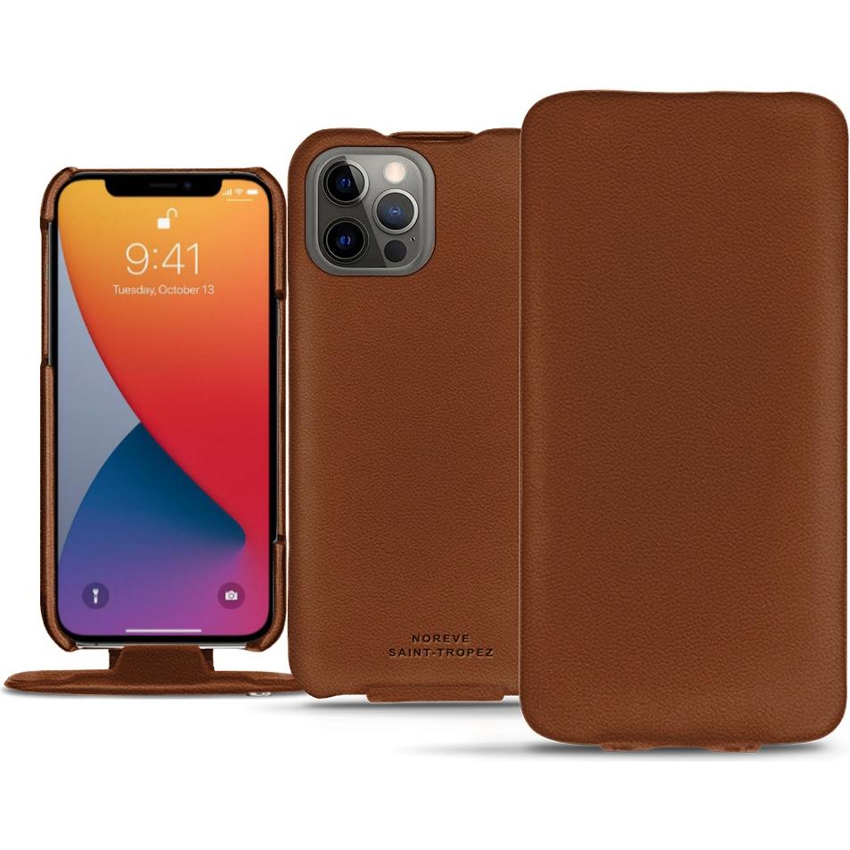 Noreve Lederschutzhülle vertikal (Apple iPhone 13 Pro Max), Smartphone Hülle, Braun