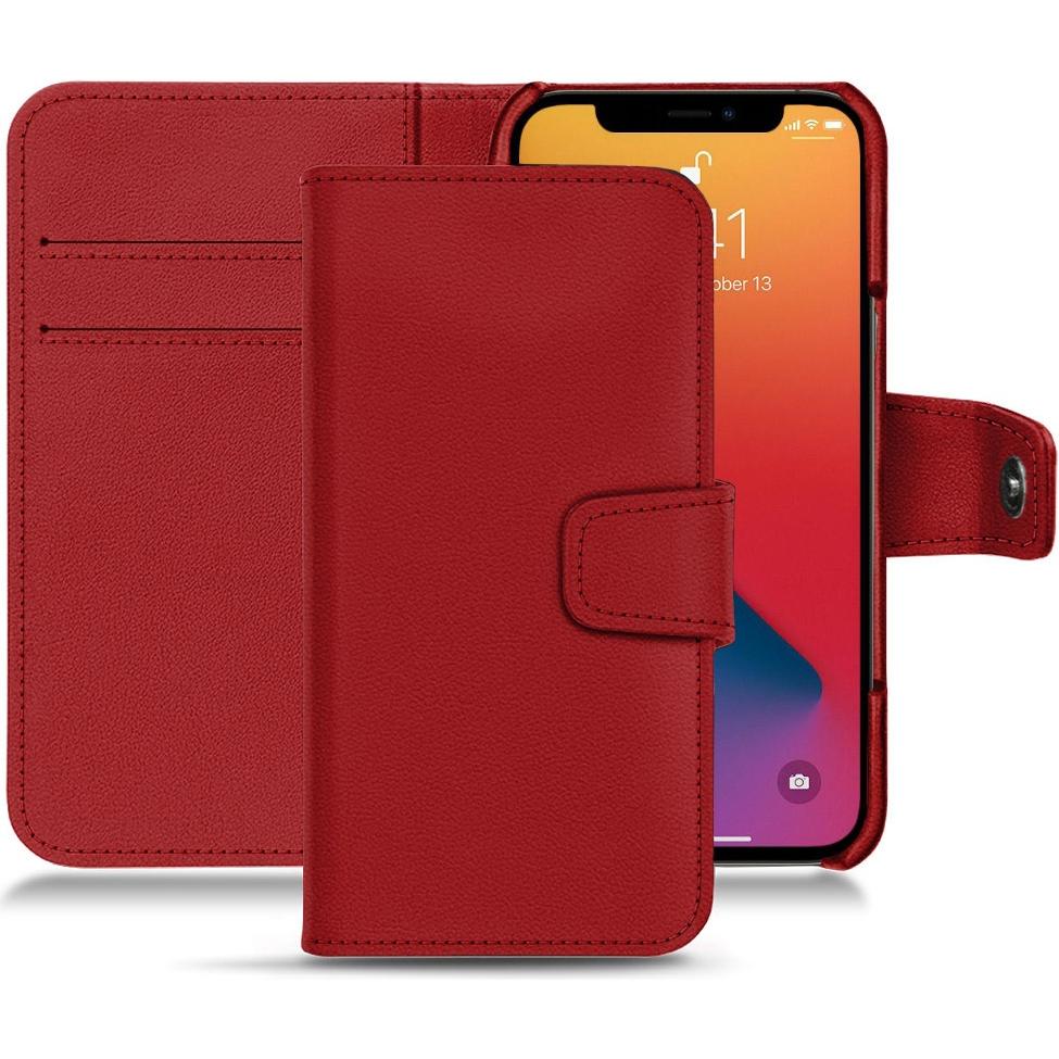Noreve Lederschutzhülle Wallet (Apple iPhone 13 Pro), Smartphone Hülle, Rot
