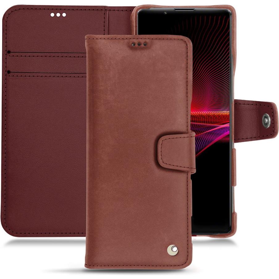 Noreve Lederschutzhülle Wallet (Sony Xperia 1 III), Smartphone Hülle, Rot