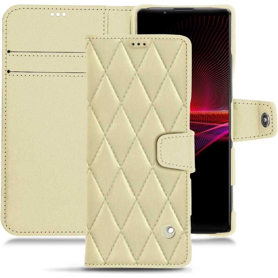 Noreve Lederschutzhülle Wallet (Sony Xperia 1 III), Smartphone Hülle, Beige