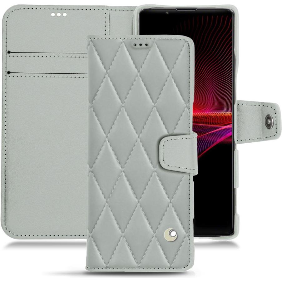 Noreve Lederschutzhülle Wallet (Sony Xperia 1 III), Smartphone Hülle, Grau