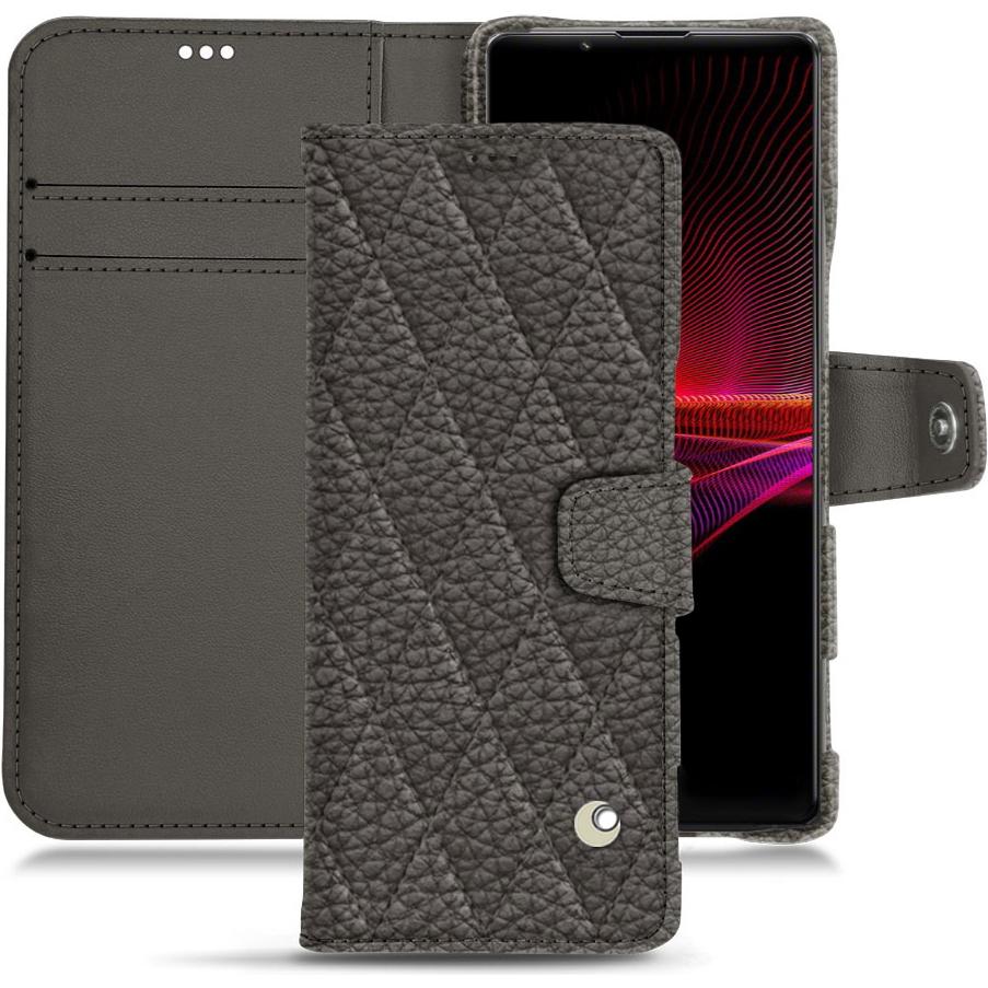 Noreve Lederschutzhülle Wallet (Sony Xperia 1 III), Smartphone Hülle, Grau