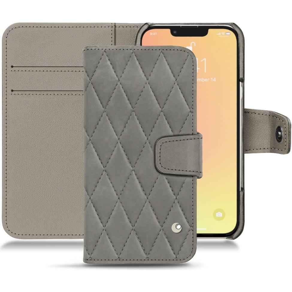 Noreve Lederschutzhülle Wallet (Apple iPhone 13), Smartphone Hülle, Grau