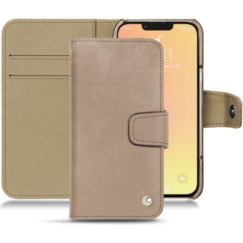 Noreve Lederschutzhülle Wallet (Apple iPhone 13), Smartphone Hülle, Beige