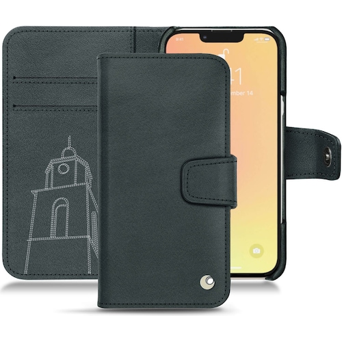 Noreve Lederschutzhülle Wallet (Apple iPhone 13), Smartphone Hülle, Blau