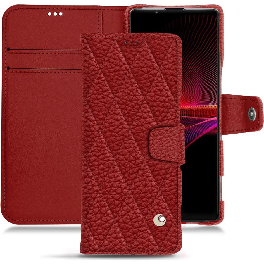 Noreve Lederschutzhülle Wallet (Sony Xperia 1 III), Smartphone Hülle, Rot