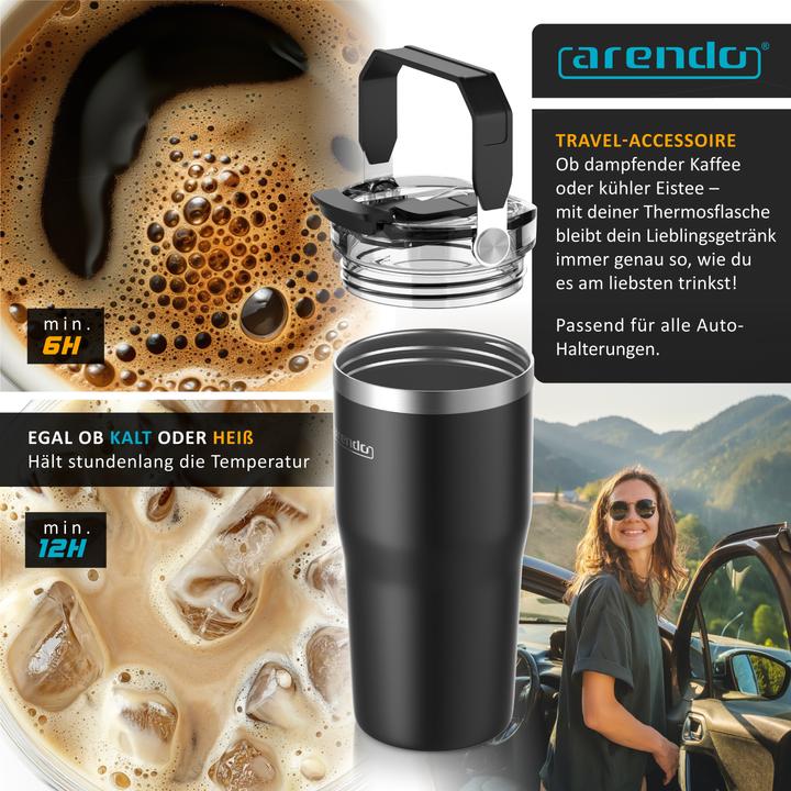 Image du produit Arendo Thermobecher 600 ml, Thermal Mug, Kaffee to go Becher mit Deckel aus Edelstahl 0,6 L, auslaufsicher (0.60 l)