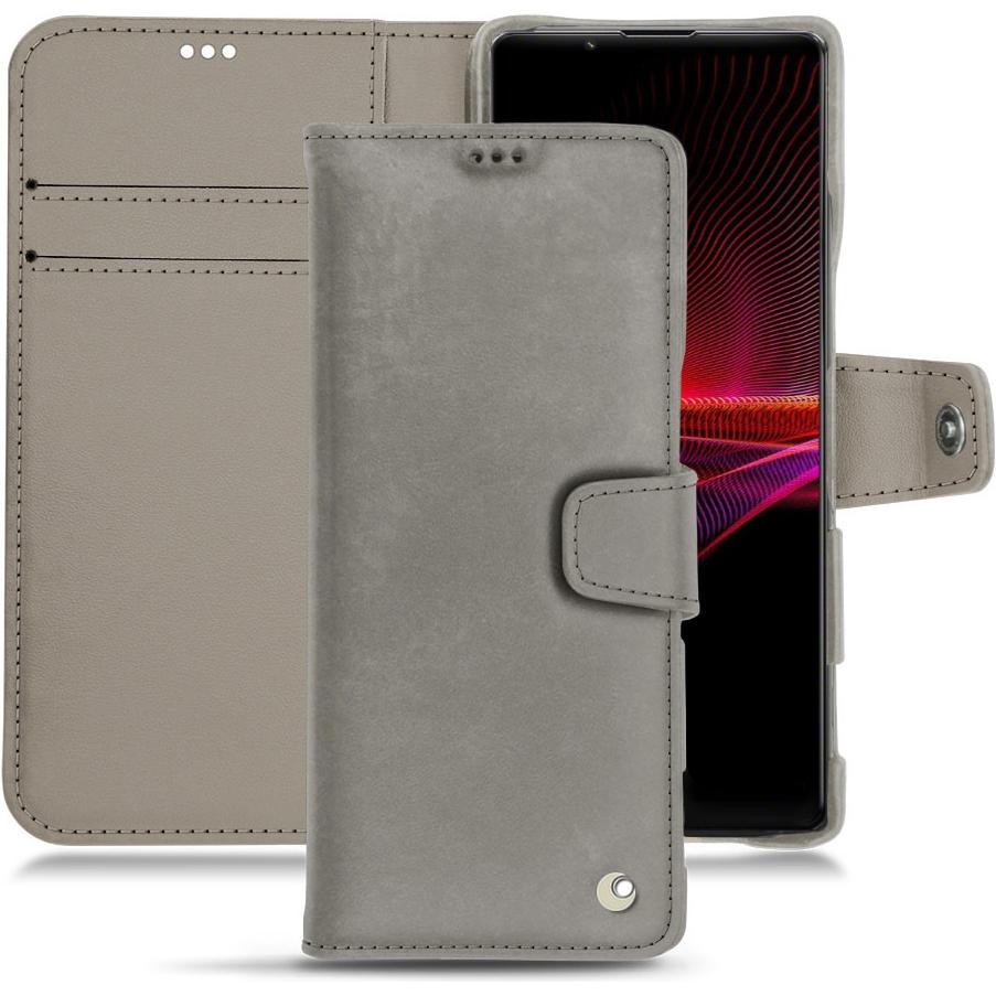 Noreve Lederschutzhülle Wallet (Sony Xperia 1 III), Smartphone Hülle, Grau