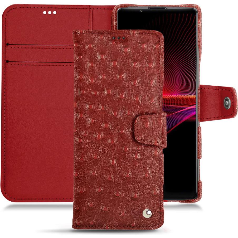 Noreve Lederschutzhülle Wallet (Sony Xperia 1 III), Smartphone Hülle, Rot