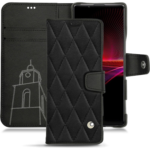 Noreve Lederschutzhülle Wallet (Sony Xperia 1 III), Smartphone Hülle, Schwarz