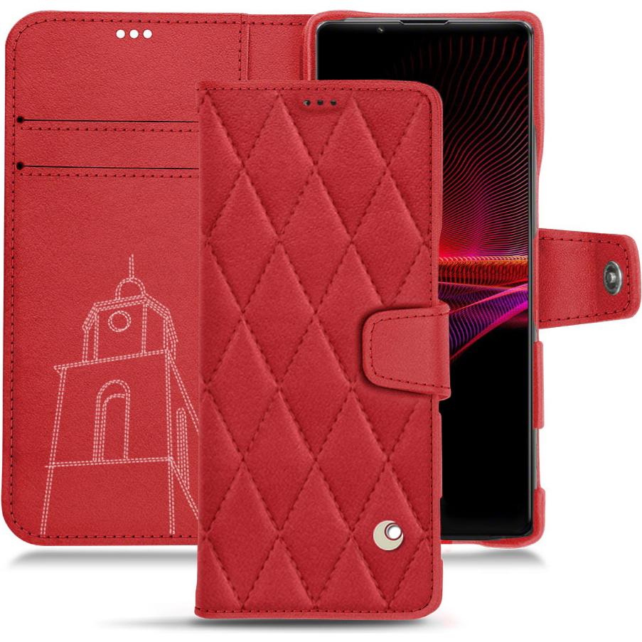 Noreve Lederschutzhülle Wallet (Sony Xperia 1 III), Smartphone Hülle, Rot