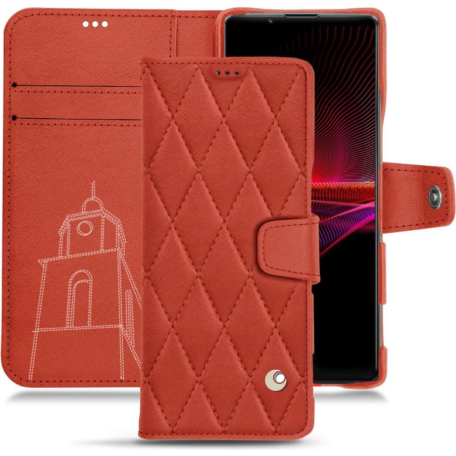 Noreve Lederschutzhülle Wallet (Sony Xperia 1 III), Smartphone Hülle, Orange
