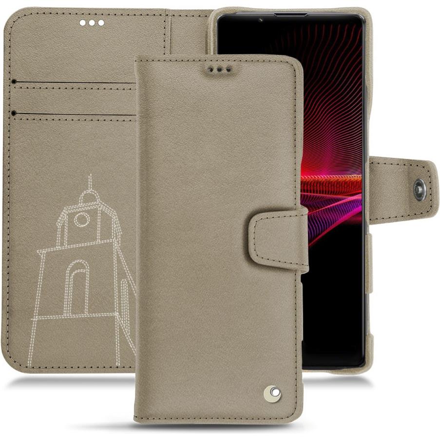 Noreve Lederschutzhülle Wallet (Sony Xperia 1 III), Smartphone Hülle, Beige
