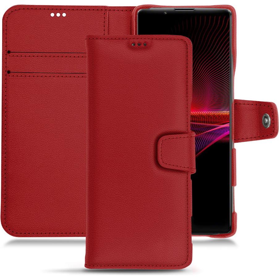 Noreve Lederschutzhülle Wallet (Sony Xperia 1 III), Smartphone Hülle, Rot