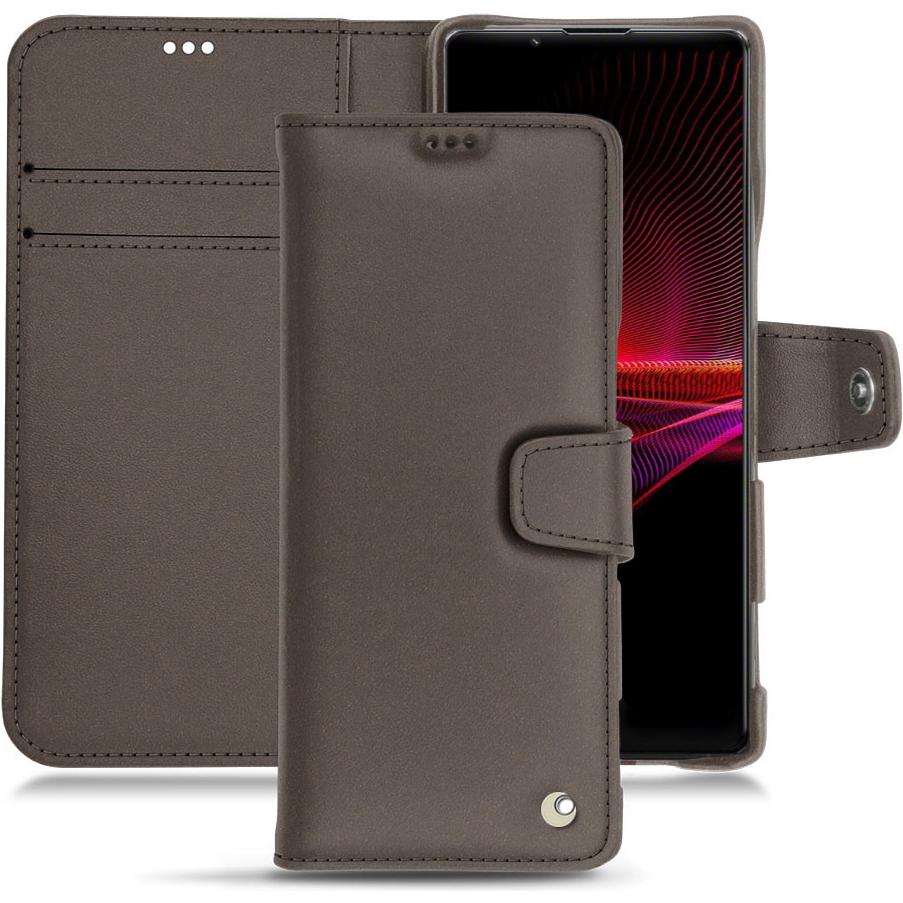 Noreve Lederschutzhülle Wallet (Sony Xperia 1 III), Smartphone Hülle, Grau