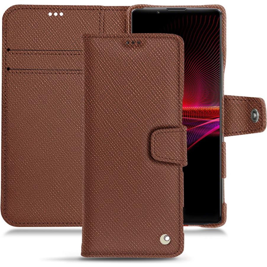 Noreve Lederschutzhülle Wallet (Sony Xperia 1 III), Smartphone Hülle, Braun