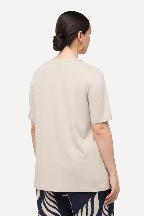 Actual product image Ulla Popken Split Neck Short Sleeve T-Shirt (42, 44)