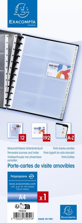Produktbild Exacompta Visitenkartenbuch A4 für 192 Visitenkarten, Schwarz (24.5 x 31 cm)