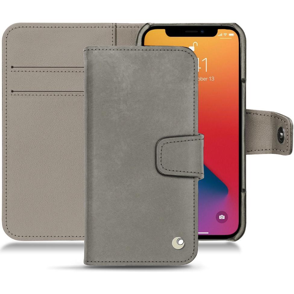 Noreve Lederschutzhülle Wallet (Apple iPhone 13 Pro Max), Smartphone Hülle, Grau