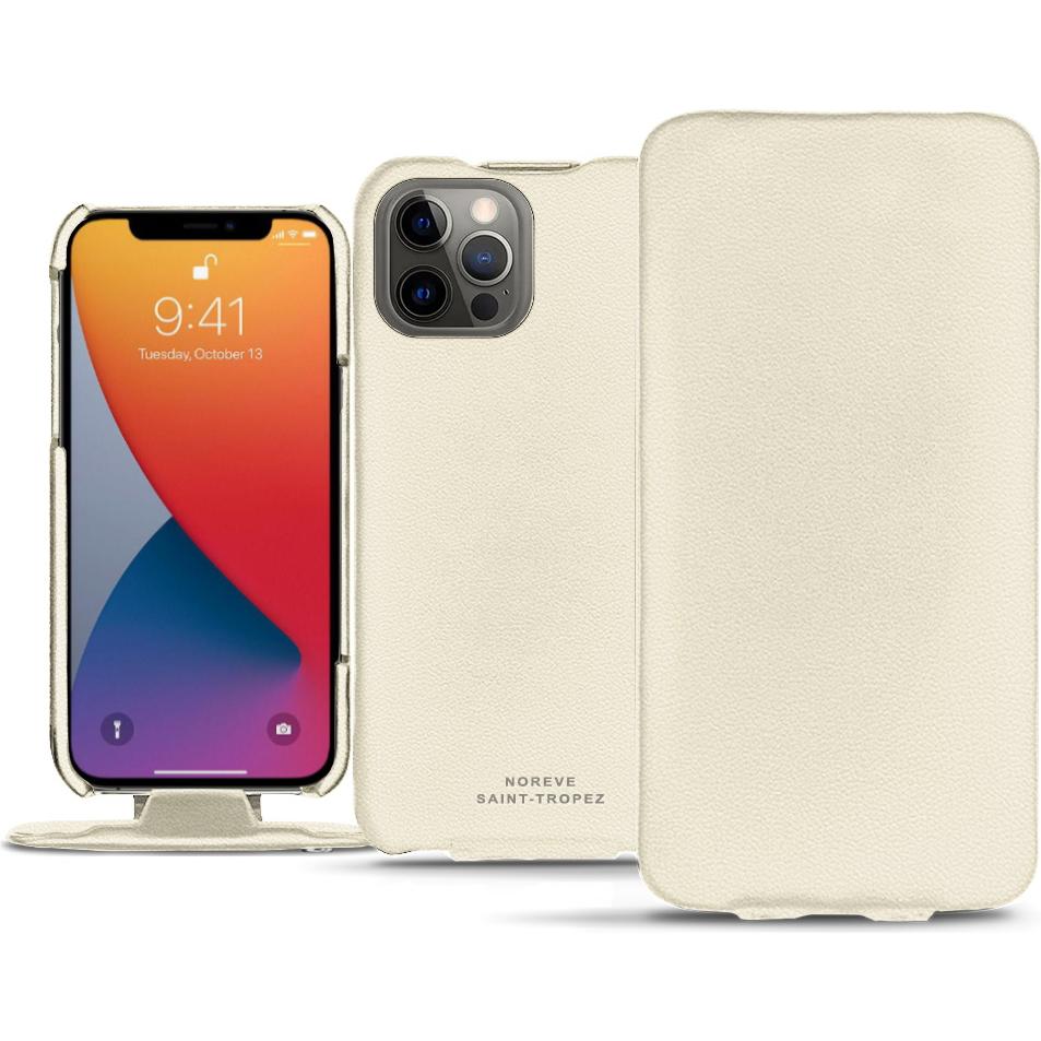 Noreve Lederschutzhülle vertikal (Apple iPhone 13 Pro Max), Smartphone Hülle, Weiss