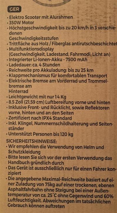 Actual product image Denver SCO-85351 THOR eScooter (20 km/h, 20 km, 350 W)