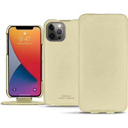 Noreve Lederschutzhülle vertikal (Apple iPhone 13 Pro), Smartphone Hülle, Beige