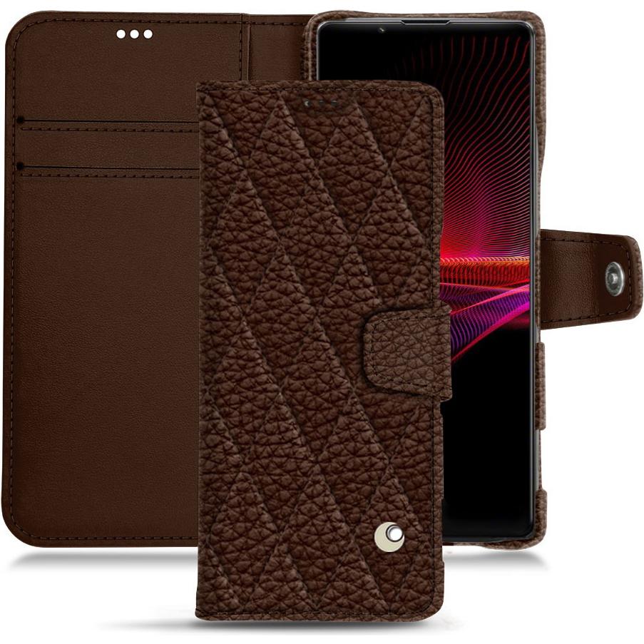 Noreve Lederschutzhülle Wallet (Sony Xperia 1 III), Smartphone Hülle, Braun