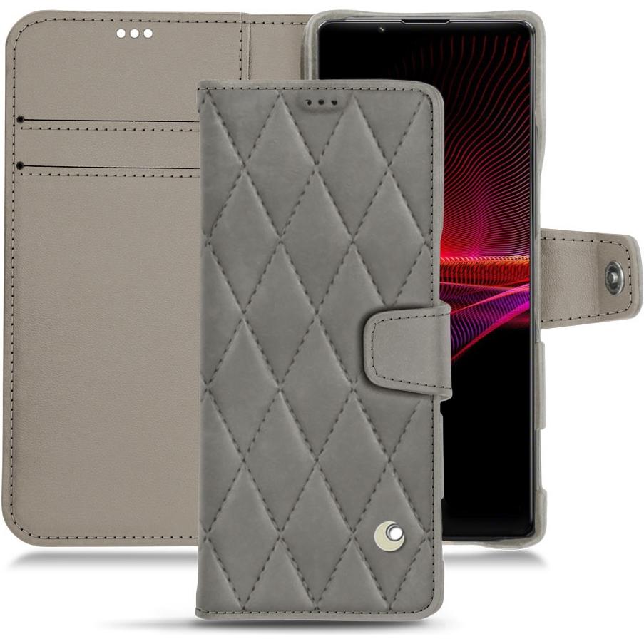 Noreve Lederschutzhülle Wallet (Sony Xperia 1 III), Smartphone Hülle, Grau