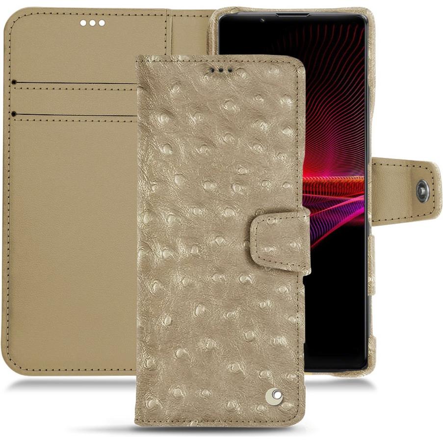 Noreve Lederschutzhülle Wallet (Sony Xperia 1 III), Smartphone Hülle, Beige
