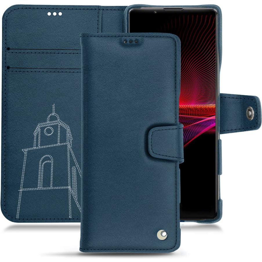 Noreve Lederschutzhülle Wallet (Sony Xperia 1 III), Smartphone Hülle, Blau