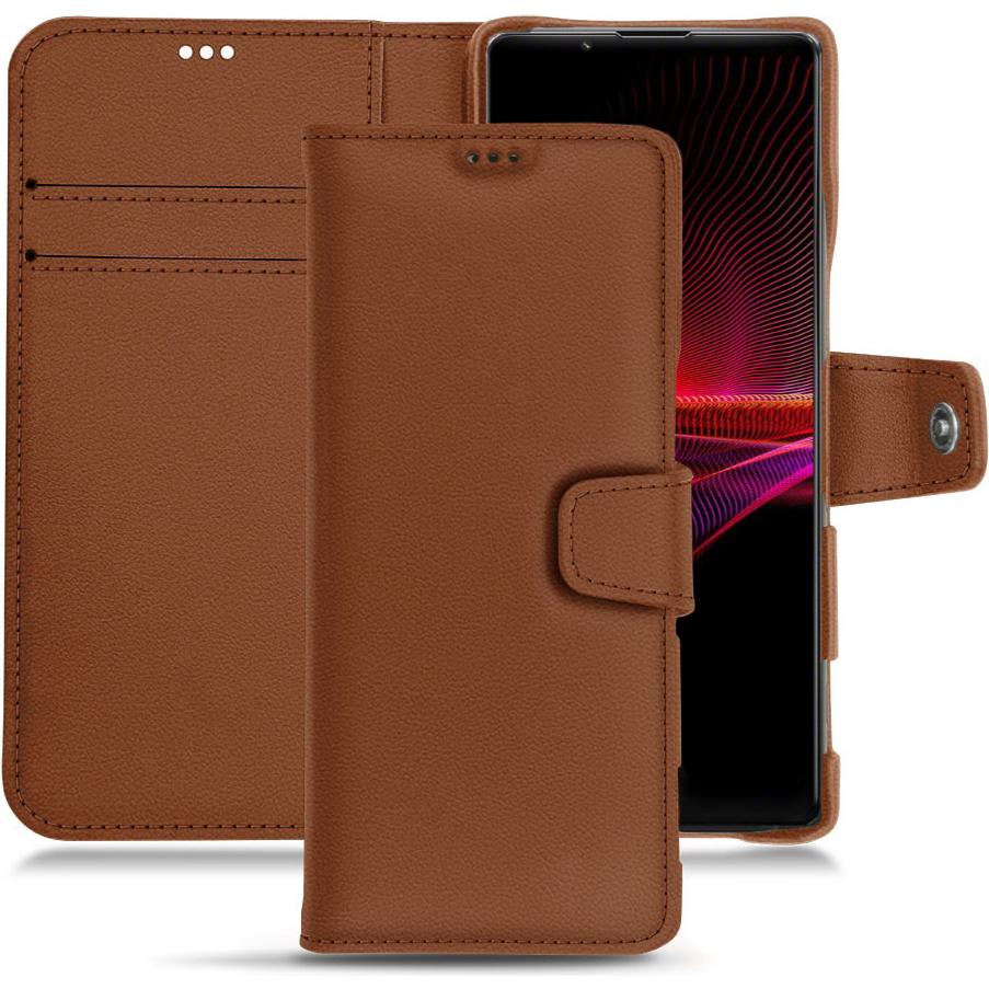Noreve Lederschutzhülle Wallet (Sony Xperia 1 III), Smartphone Hülle, Braun