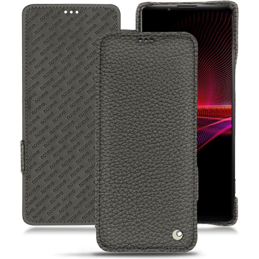 Noreve Lederschutzhülle horizontal (Sony Xperia 1 III), Smartphone Hülle, Grau