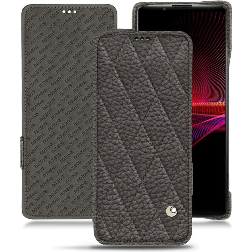 Noreve Lederschutzhülle horizontal (Sony Xperia 1 III), Smartphone Hülle, Grau