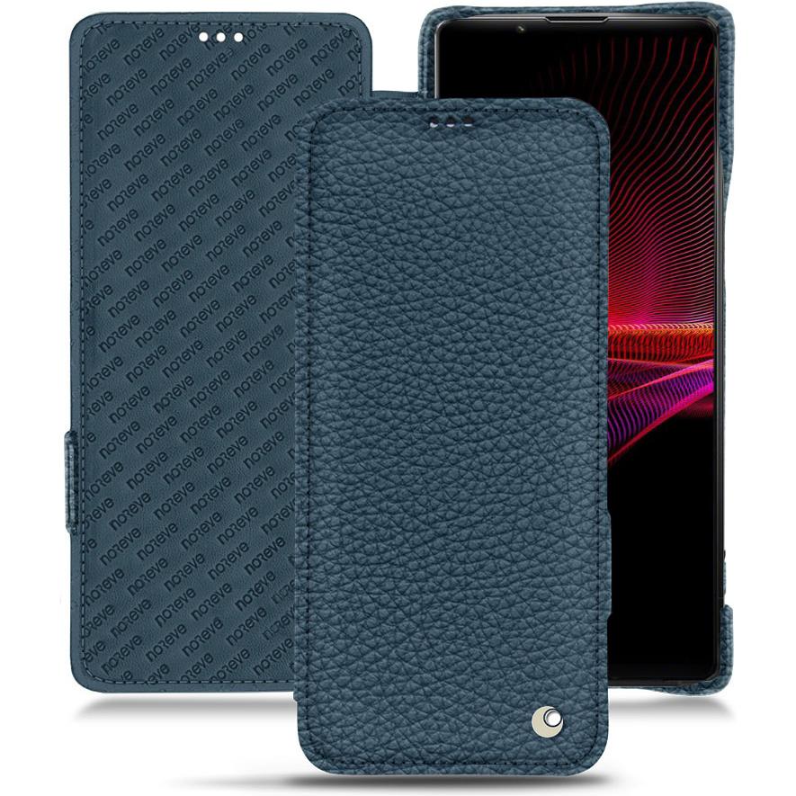 Noreve Lederschutzhülle horizontal (Sony Xperia 1 III), Smartphone Hülle, Blau