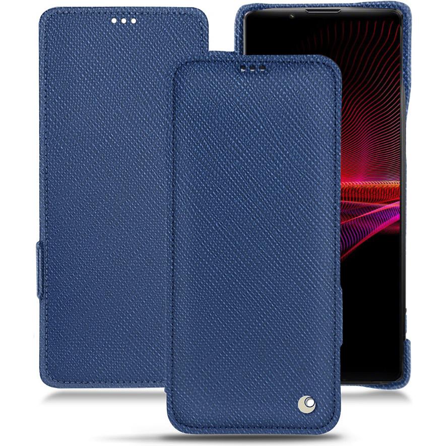 Noreve Lederschutzhülle horizontal (Sony Xperia 1 III), Smartphone Hülle, Blau