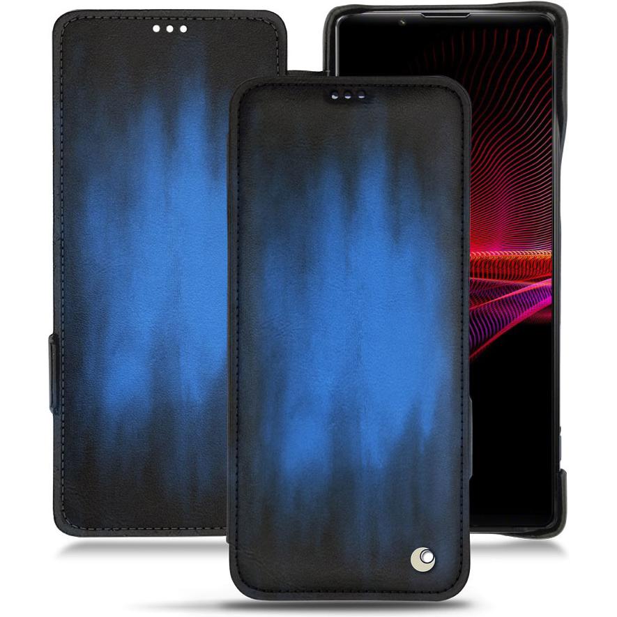 Noreve Lederschutzhülle horizontal (Sony Xperia 1 III), Smartphone Hülle, Blau