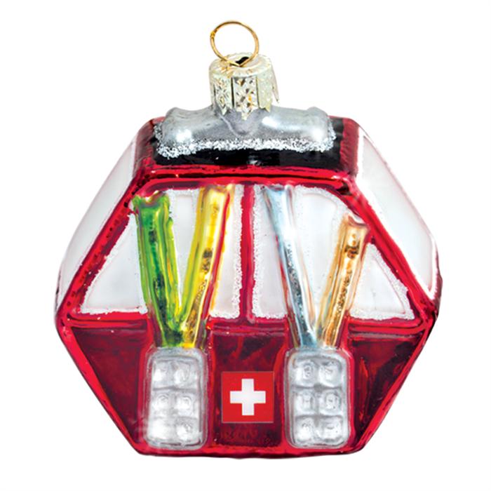 Ornamente LT Q4 19 Glas Ornament Gondel mit CH-Kreuz (1 -teilig)