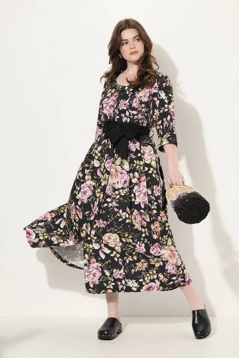 Produktbild Ulla Popken Maxikleid, Leinenmix, A-Linie, Rundhals, 3/4-Arm (50, 52)