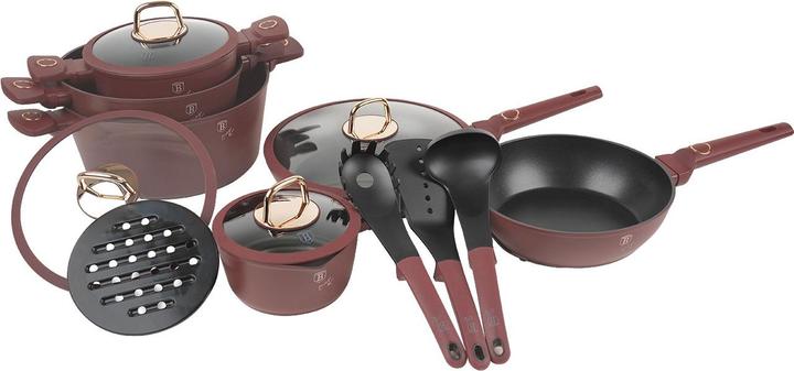 Immagine prodotto BerlingerHaus Set da cucina con utensili e sottopentola, 15 pezzi, bordeaux (24 cm, Set di pentole e padelle da cucina, Alluminio)