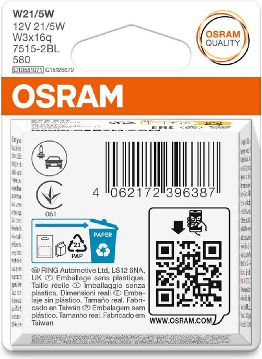 Image du produit Osram Original Signallampe W21/5W, 12V, Doppelblister (W21/5W)