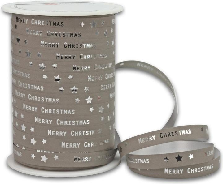 Pattberg Geschenkband Merry Christmas 1 cm x 100 m, Grau (Geschenkband, 1 x)