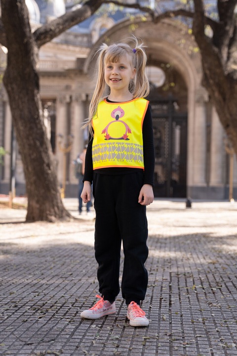 Actual product image Korntex Kinder Warnweste „Funtastic Wildlife“ - CO2 Neutral - Signal-Gelb/Flamingo - XXS (XXS)