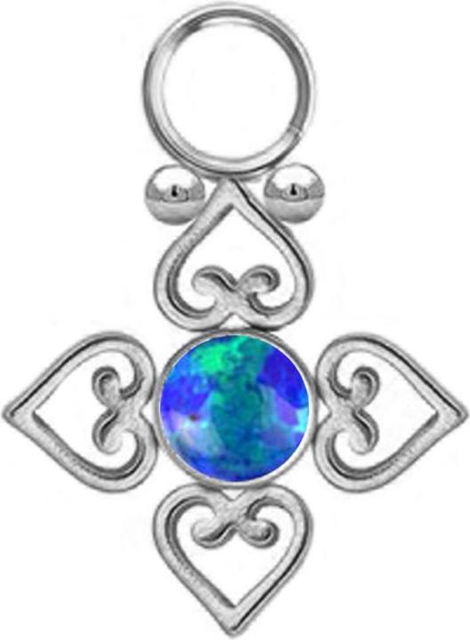 Produktbild Star Piercing Anhänger silber Opal blau vier filigrane Herzen (ohne Messing, Chirurgenstahl 316L)